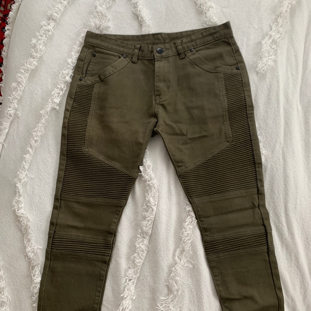 Represent Olive green skinny biker denim jeans